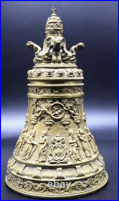 Unusual Antique Bronze Catholic Sanctus Sacristy Bell Cherubs Saints Baroque