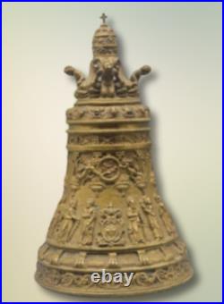 Unusual Antique Bronze Catholic Sanctus Sacristy Bell Cherubs Saints Baroque