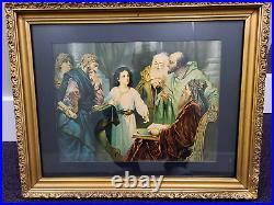 VINTAGE ANTIQUE RELIGIOUS PRINT JESUS, GOLD GILTED GESSO 1900s FRAME 25x20 #2