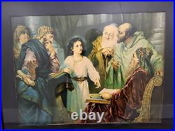 VINTAGE ANTIQUE RELIGIOUS PRINT JESUS, GOLD GILTED GESSO 1900s FRAME 25x20 #2