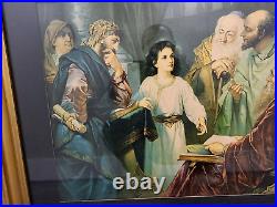 VINTAGE ANTIQUE RELIGIOUS PRINT JESUS, GOLD GILTED GESSO 1900s FRAME 25x20 #2