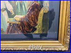 VINTAGE ANTIQUE RELIGIOUS PRINT JESUS, GOLD GILTED GESSO 1900s FRAME 25x20 #2