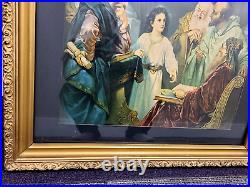 VINTAGE ANTIQUE RELIGIOUS PRINT JESUS, GOLD GILTED GESSO 1900s FRAME 25x20 #2