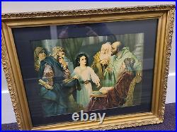 VINTAGE ANTIQUE RELIGIOUS PRINT JESUS, GOLD GILTED GESSO 1900s FRAME 25x20 #2