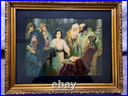 VINTAGE ANTIQUE RELIGIOUS PRINT JESUS, GOLD GILTED GESSO 1900s FRAME 25x20 #2