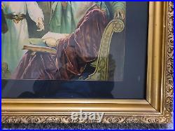 VINTAGE ANTIQUE RELIGIOUS PRINT JESUS, GOLD GILTED GESSO 1900s FRAME 25x20 #2