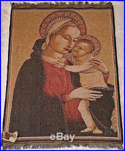 VINTAGE LAHORE RELIGIOUS ART HOLY MARY&BABY JESUS WALL TAPESTRY CARPET95x130cm