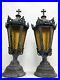 VTG-1900s-GOTHIC-CHURCH-PAIR-2-RELIGIOUS-LANTERN-CANDLE-HOLDER-FUNERAL-ANTIQUE-01-yt
