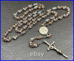 VTG Pope John Paul II Sapphirine Pink Blue Glass Beads Italian Rosary 26