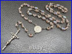 VTG Pope John Paul II Sapphirine Pink Blue Glass Beads Italian Rosary 26