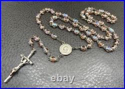 VTG Pope John Paul II Sapphirine Pink Blue Glass Beads Italian Rosary 26