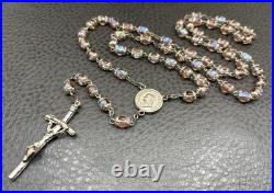VTG Pope John Paul II Sapphirine Pink Blue Glass Beads Italian Rosary 26