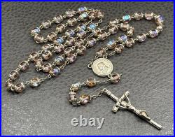 VTG Pope John Paul II Sapphirine Pink Blue Glass Beads Italian Rosary 26