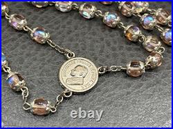 VTG Pope John Paul II Sapphirine Pink Blue Glass Beads Italian Rosary 26