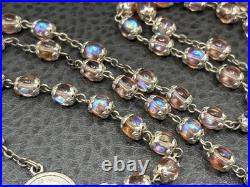 VTG Pope John Paul II Sapphirine Pink Blue Glass Beads Italian Rosary 26