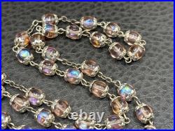 VTG Pope John Paul II Sapphirine Pink Blue Glass Beads Italian Rosary 26