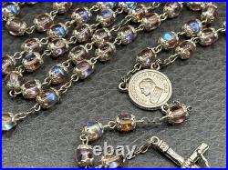 VTG Pope John Paul II Sapphirine Pink Blue Glass Beads Italian Rosary 26