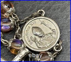 VTG Pope John Paul II Sapphirine Pink Blue Glass Beads Italian Rosary 26