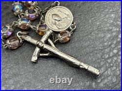 VTG Pope John Paul II Sapphirine Pink Blue Glass Beads Italian Rosary 26