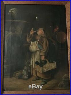 Very Old Oil Painting On Canvas Antique