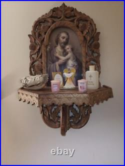 Very Rare Religious Antique French Handcarved Wooden Tramp Art Chapel Alter Very Rare Religious Antique French Handcarved Wooden Tramp Art Chapel Alter