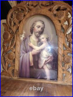 Very Rare Religious Antique French Handcarved Wooden Tramp Art Chapel Alter Very Rare Religious Antique French Handcarved Wooden Tramp Art Chapel Alter