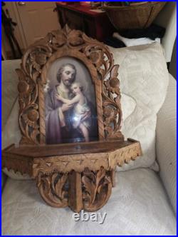 Very Rare Religious Antique French Handcarved Wooden Tramp Art Chapel Alter Very Rare Religious Antique French Handcarved Wooden Tramp Art Chapel Alter