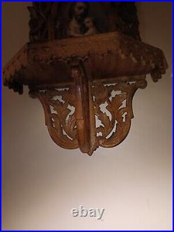 Very Rare Religious Antique French Handcarved Wooden Tramp Art Chapel Alter Very Rare Religious Antique French Handcarved Wooden Tramp Art Chapel Alter