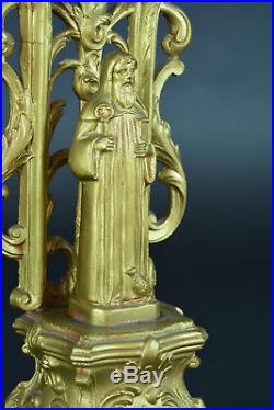 Very rare antique French Religious Statue St Benedict of Nursia under canopy