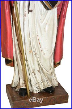 Vibrant Antique Wooden Religious Statue of St. Augustine, 18th Century