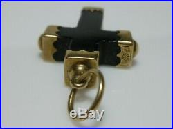 Victorian 14k Carved Onyx Religious Cross Antique Mourning Old Pendant Charm