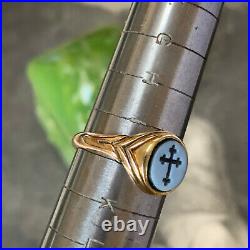 Victorian 15ct Gold Sardonyx Ring Antique Gothic Cross Intaglio Seal Size UK J