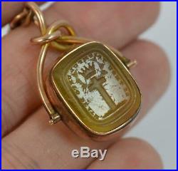 Victorian 9ct Gold Swivel Fob with Tbar Religious Intaglio t0433