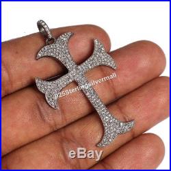 Victorian Antique Pave Diamond Cross Pendant 925 Silver Religious Jewelry VP-165