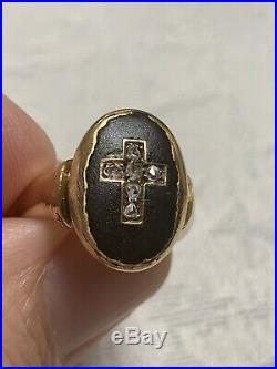 Victorian Cross Mourning Ring Old Mine Diamond Ring Antique Gold Religious