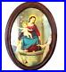 Victorian-Religious-Art-Print-in-Oval-Wooden-Beaded-Edge-Antique-Frame-AVE-MARIA-01-ayxc