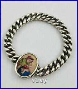 Victorian Sterling Silver Hand Painted Porcelain Religious Mary Icon Bracelet