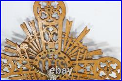 Vintage 1950 French wood cut crucifix archangel figurine sunburst religious