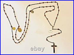 Vintage 40'' Habit Rosary w. Wood beads and religious medals Priest Nun Antique