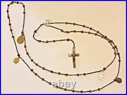 Vintage 40'' Habit Rosary w. Wood beads and religious medals Priest Nun Antique