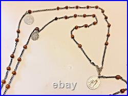 Vintage 40'' Habit Rosary w. Wood beads and religious medals Priest Nun Antique