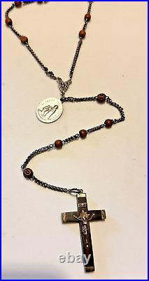 Vintage 40'' Habit Rosary w. Wood beads and religious medals Priest Nun Antique