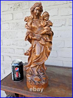 Vintage 50s Wood carved madonna child statue sculpture religious