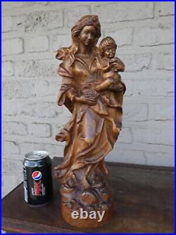 Vintage 50s Wood carved madonna child statue sculpture religious