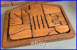 Vintage 70s Carved Wood Religious Nativity Puzzle Mid Century Modernist Animals