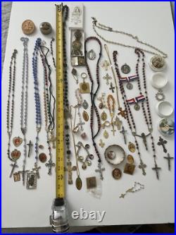 Vintage Amazing Lot Rosaries, Carnelian Rosarie And Other Religious Items