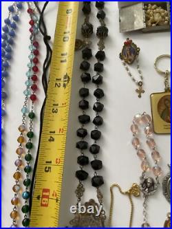 Vintage Amazing Lot Rosaries, Carnelian Rosarie And Other Religious Items