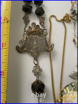 Vintage Amazing Lot Rosaries, Carnelian Rosarie And Other Religious Items