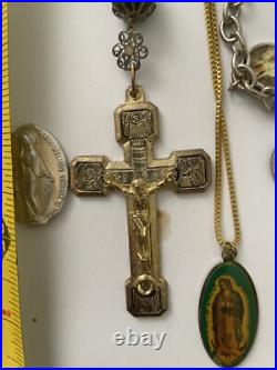 Vintage Amazing Lot Rosaries, Carnelian Rosarie And Other Religious Items