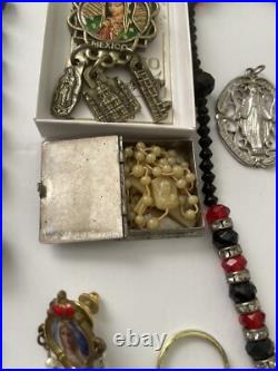 Vintage Amazing Lot Rosaries, Carnelian Rosarie And Other Religious Items